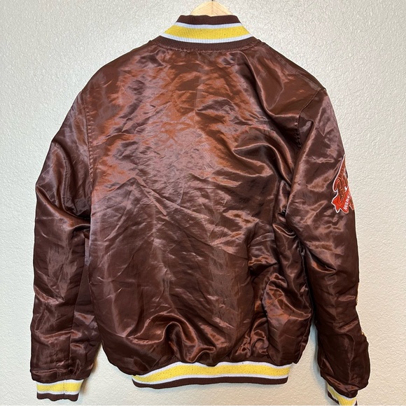 San Diego Padres Vintage Brown Satin Varsity Baseball Bomber Jacket Reversible - Picture 4 of 14